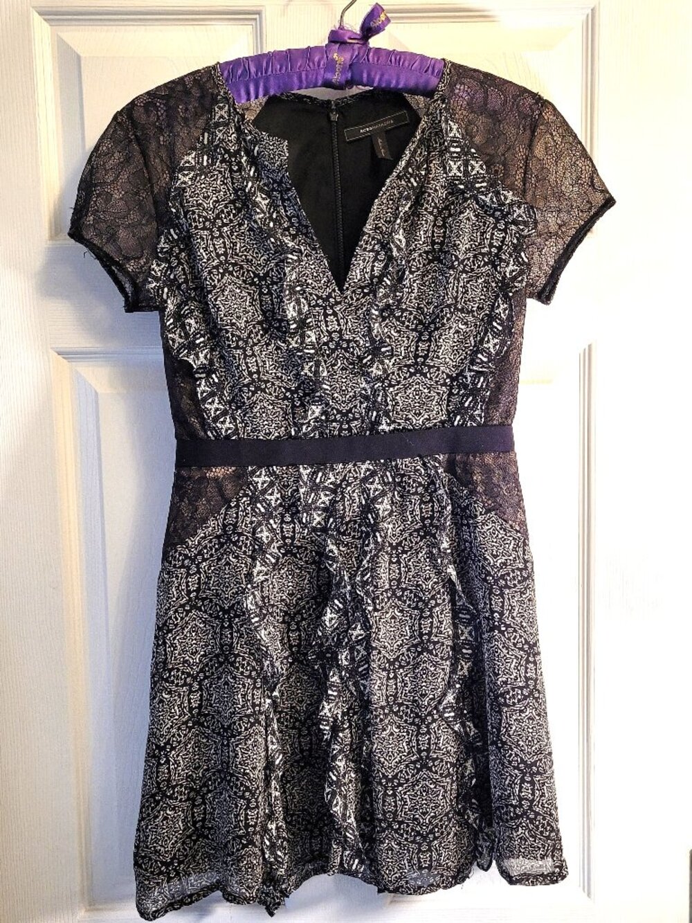 BCBG Maxazmira Black/White Patterned Lace Mini Dress